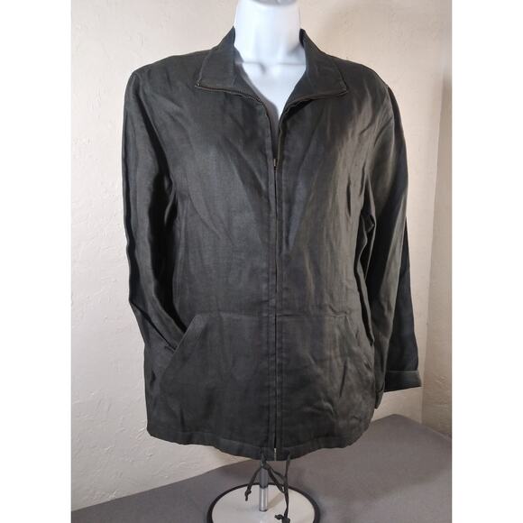 Eddie Bauer Women's Medium Linen Jacket Gray Full Zip Drawstring Hem Collared - Picture 1 of 11